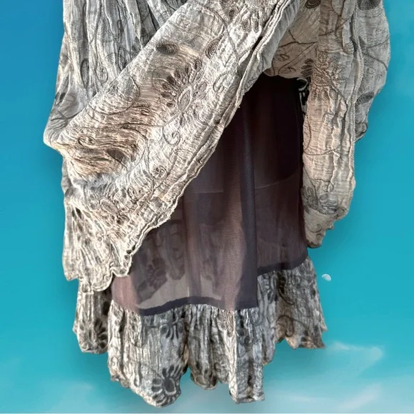 Cecico Crochet Boho Knit Triangle Floral Beach Cover Up Dress Gray White Medium - Picture 9 of 14